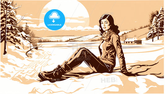 A Woman Sitting In The Snow