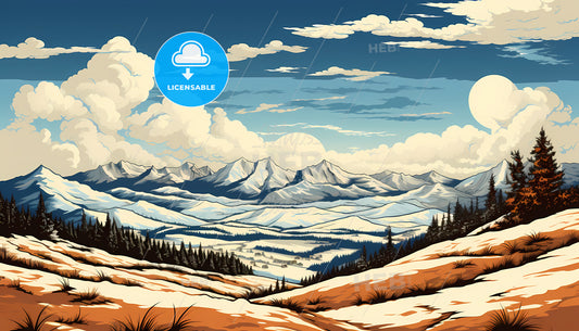 A Landscape Of A Snowy Mountain Range