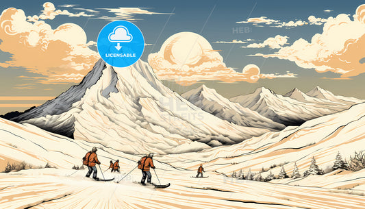 A Group Of People Skiing In The Snow