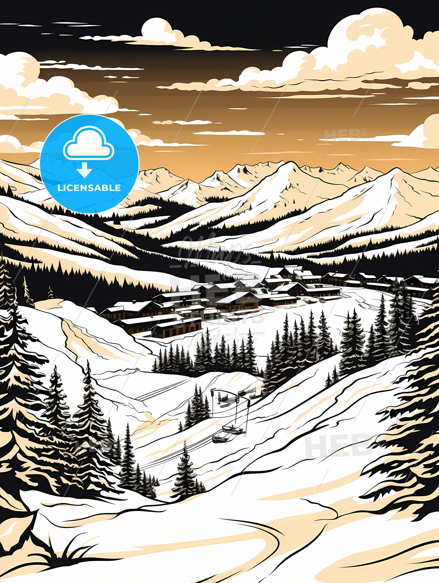 A Mountain Landscape With Snow And Trees