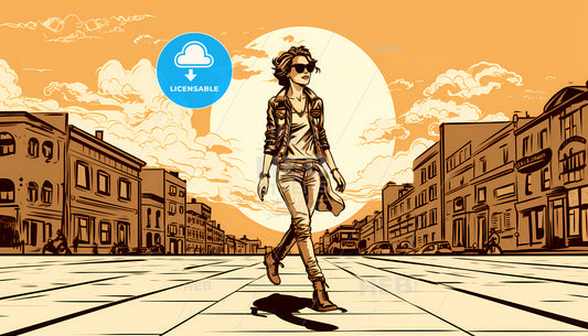 A Woman Walking On A Street