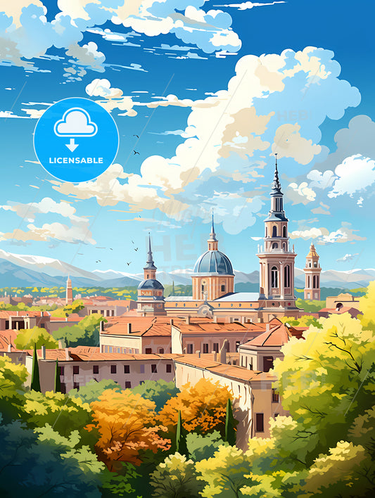 A City With A Blue Sky And Clouds