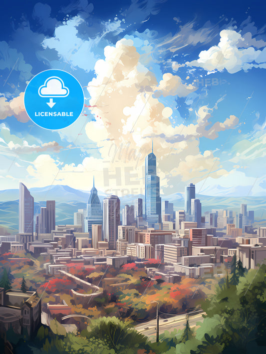 A City Landscape With Trees And Buildings