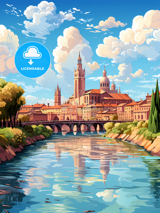 A River With A Bridge And A City In The Background