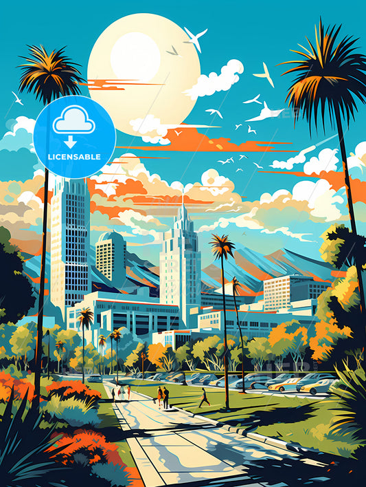 A City Landscape With Trees And Buildings