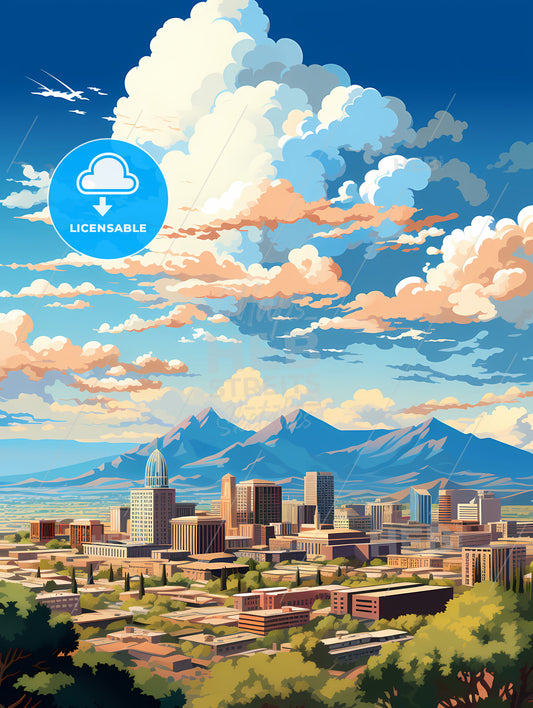 A City With Mountains In The Background