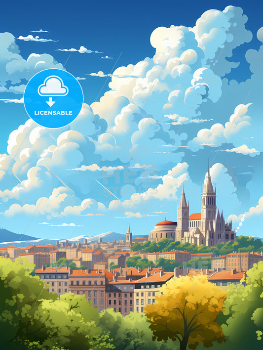 A City Landscape With A Castle And Trees