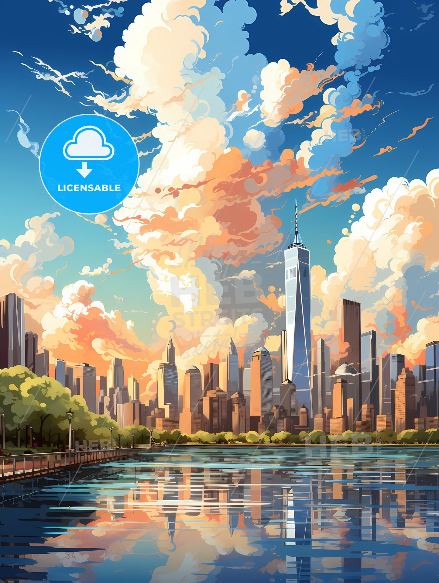 A City Skyline With Trees And A Body Of Water