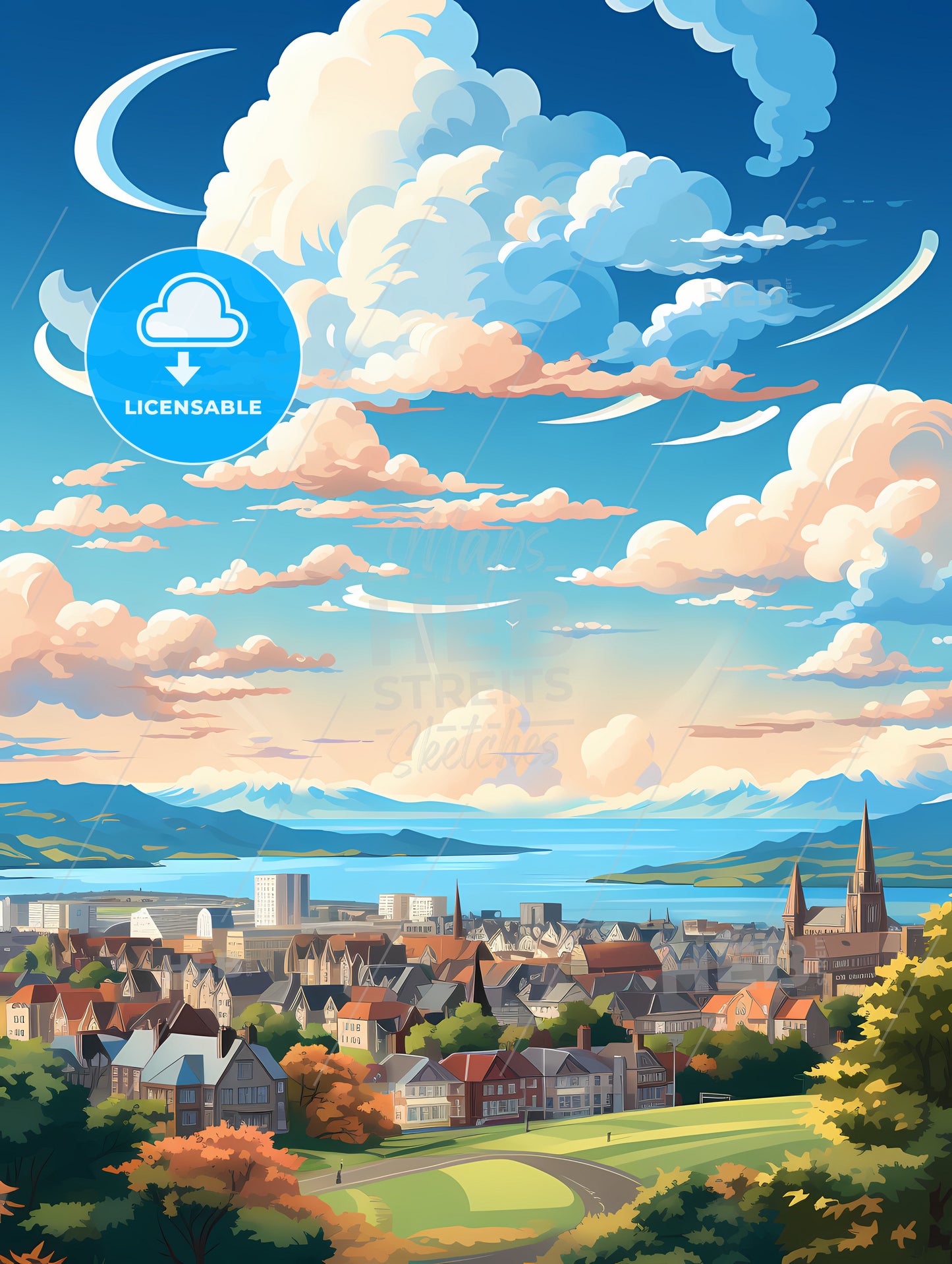 A City With Trees And Mountains In The Background