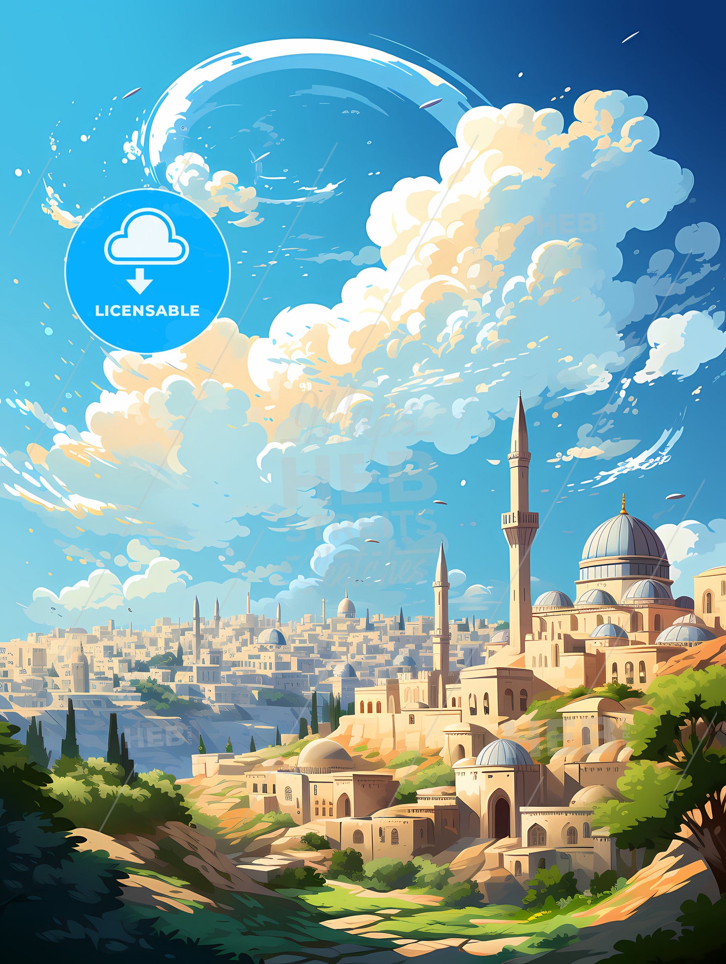 A City With Towers And Towers On A Hill