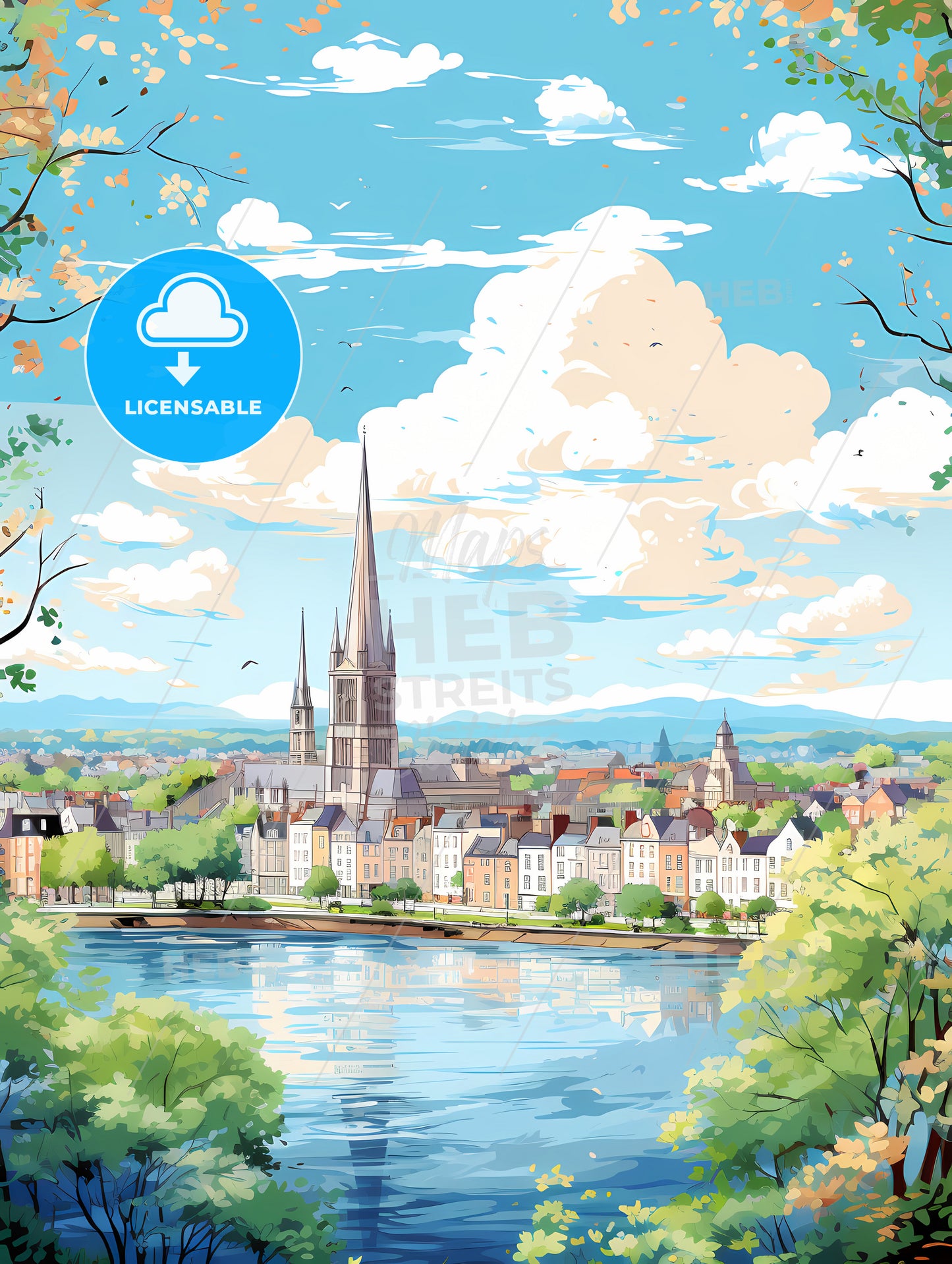 A City With A Church And A River