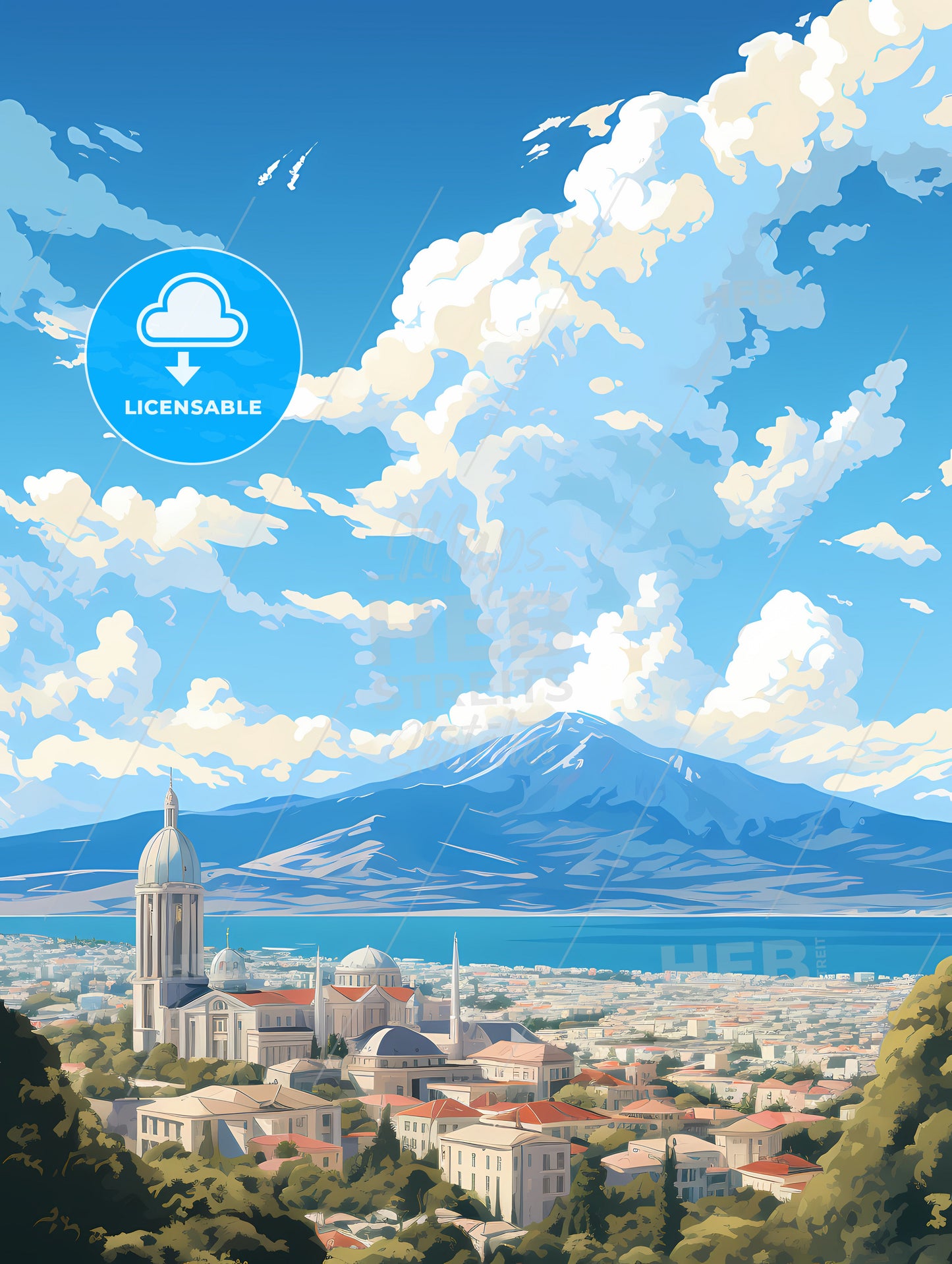 A City With A Mountain In The Background