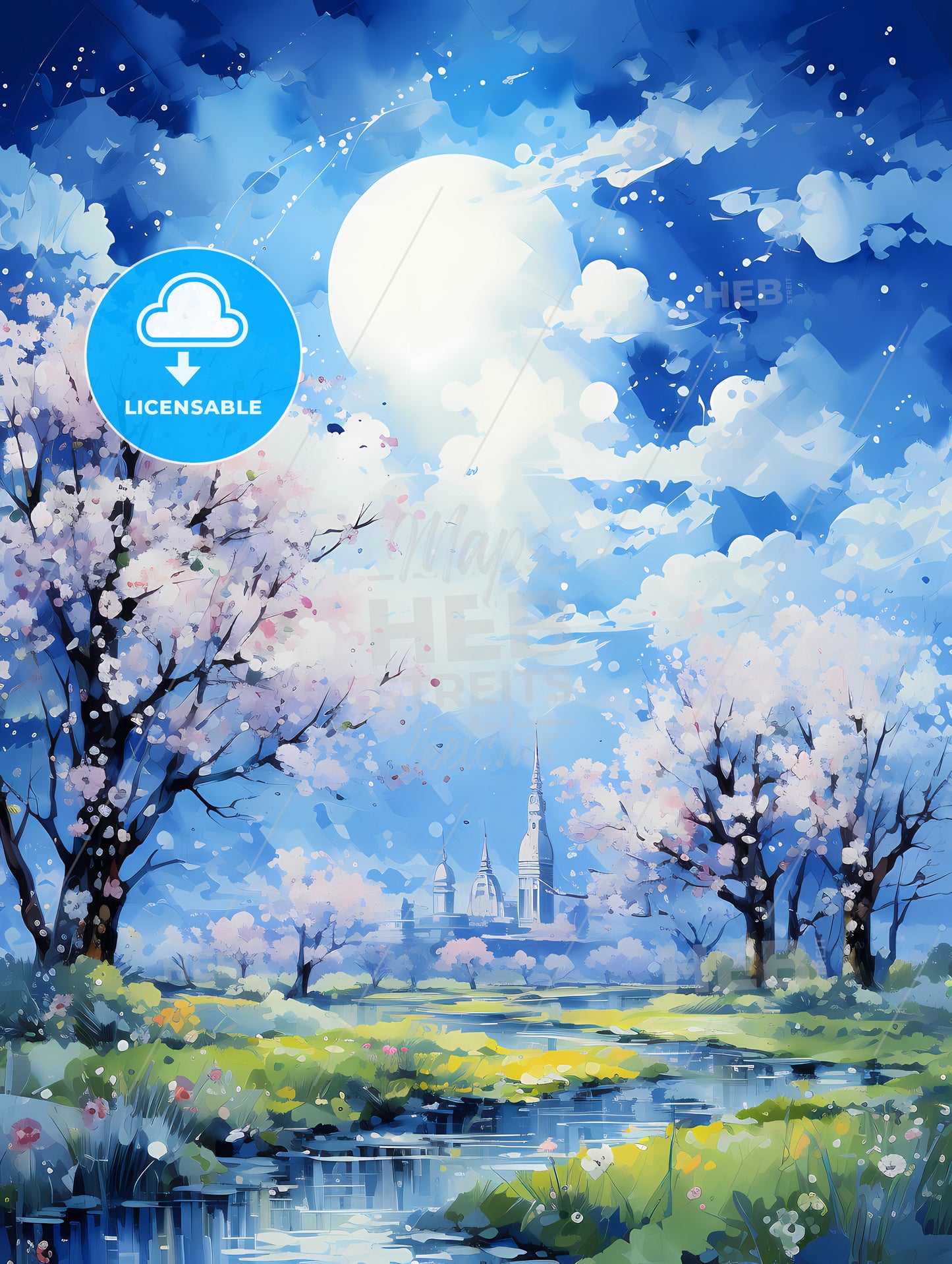 A Painting Of A Landscape With Trees And A River