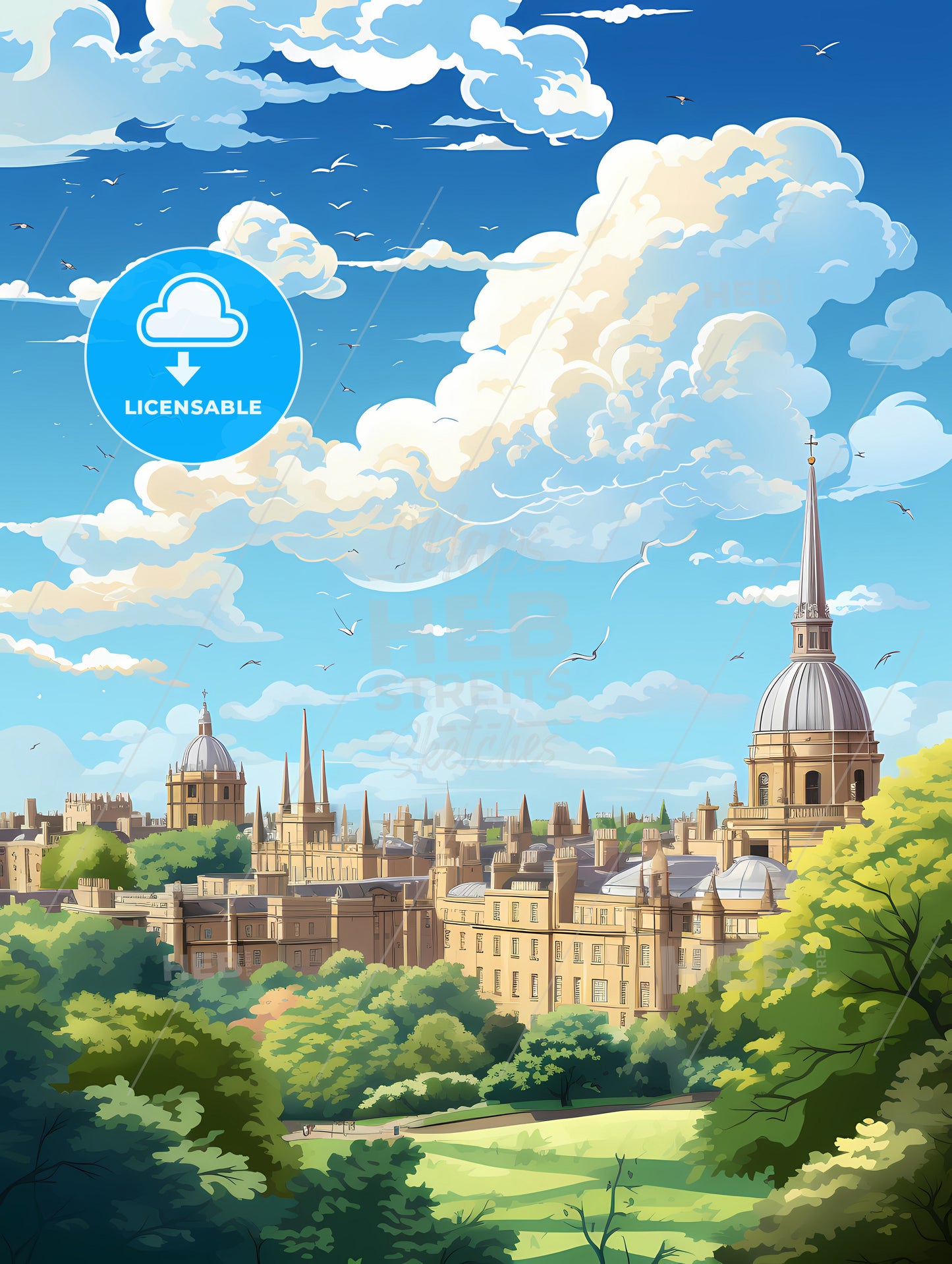 A City With Trees And A Building