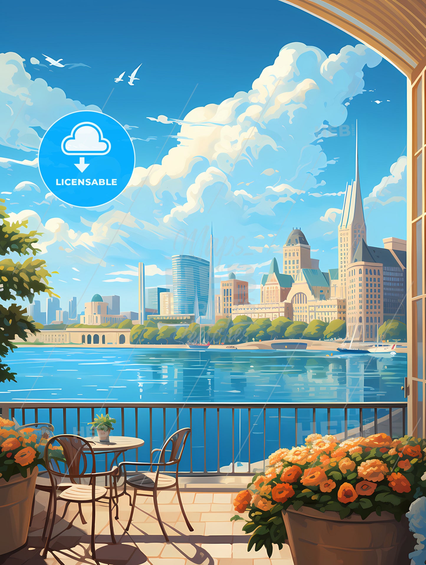 A View Of A City From A Balcony