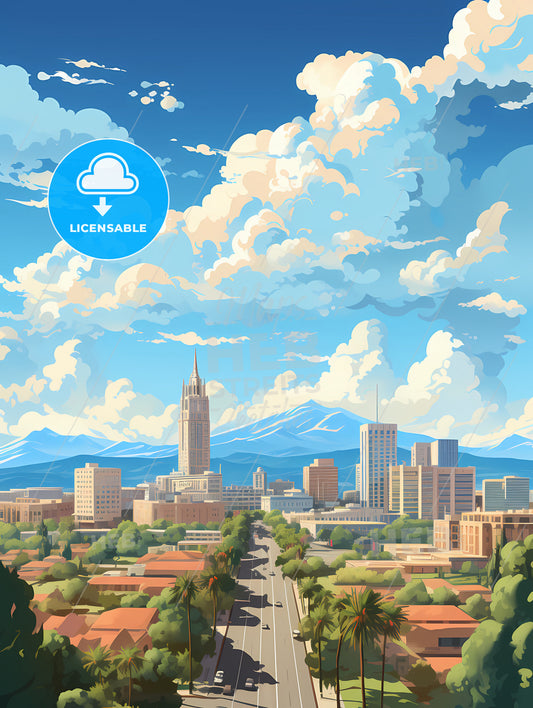 A City With Trees And Mountains In The Background