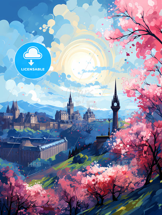 A Painting Of A Castle And A City