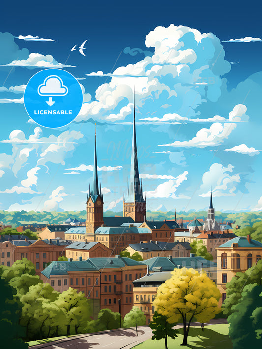 A City With Towers And Trees