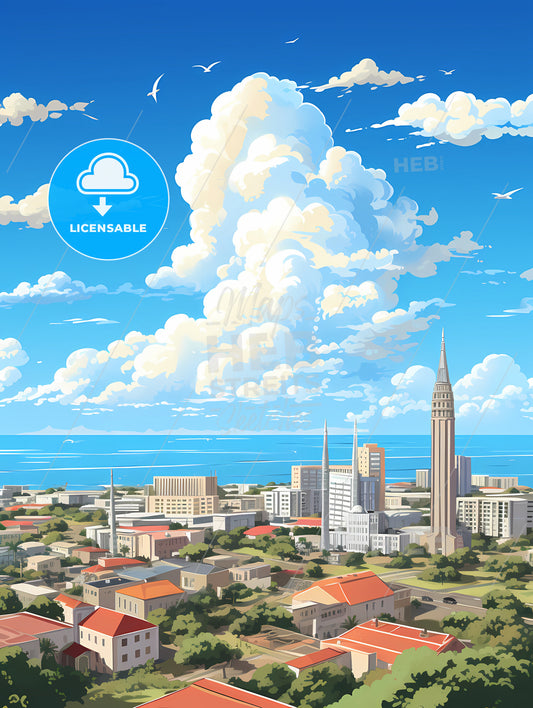 A City With Many Buildings And A Body Of Water