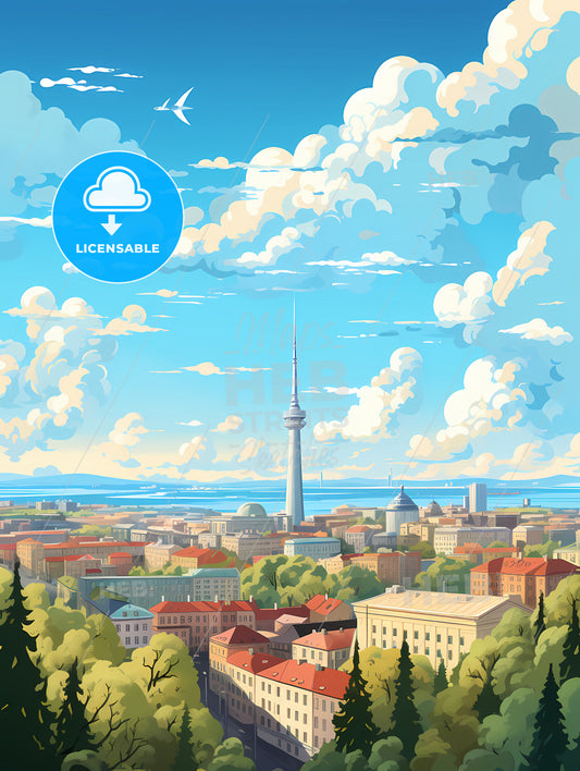 A City With A Tower And Buildings