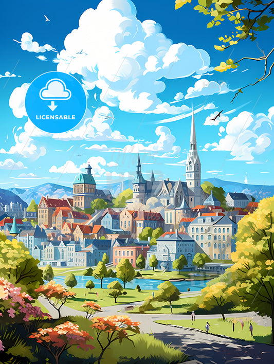 A City With A River And Trees