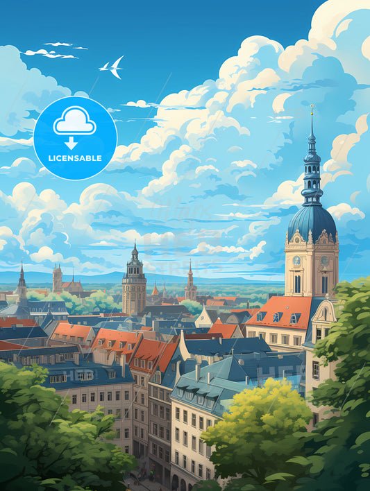 A City With A Tower And Trees