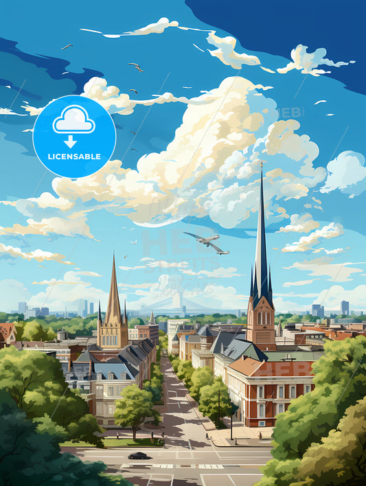 A City With Trees And Buildings