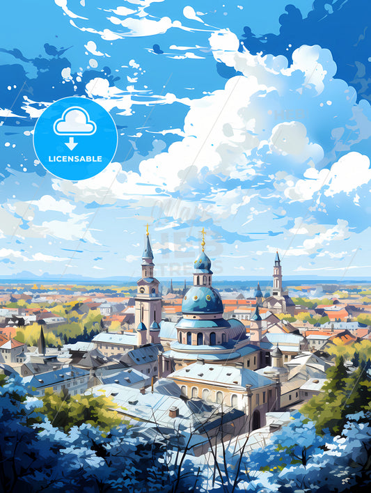 A City With Blue Domes And Towers