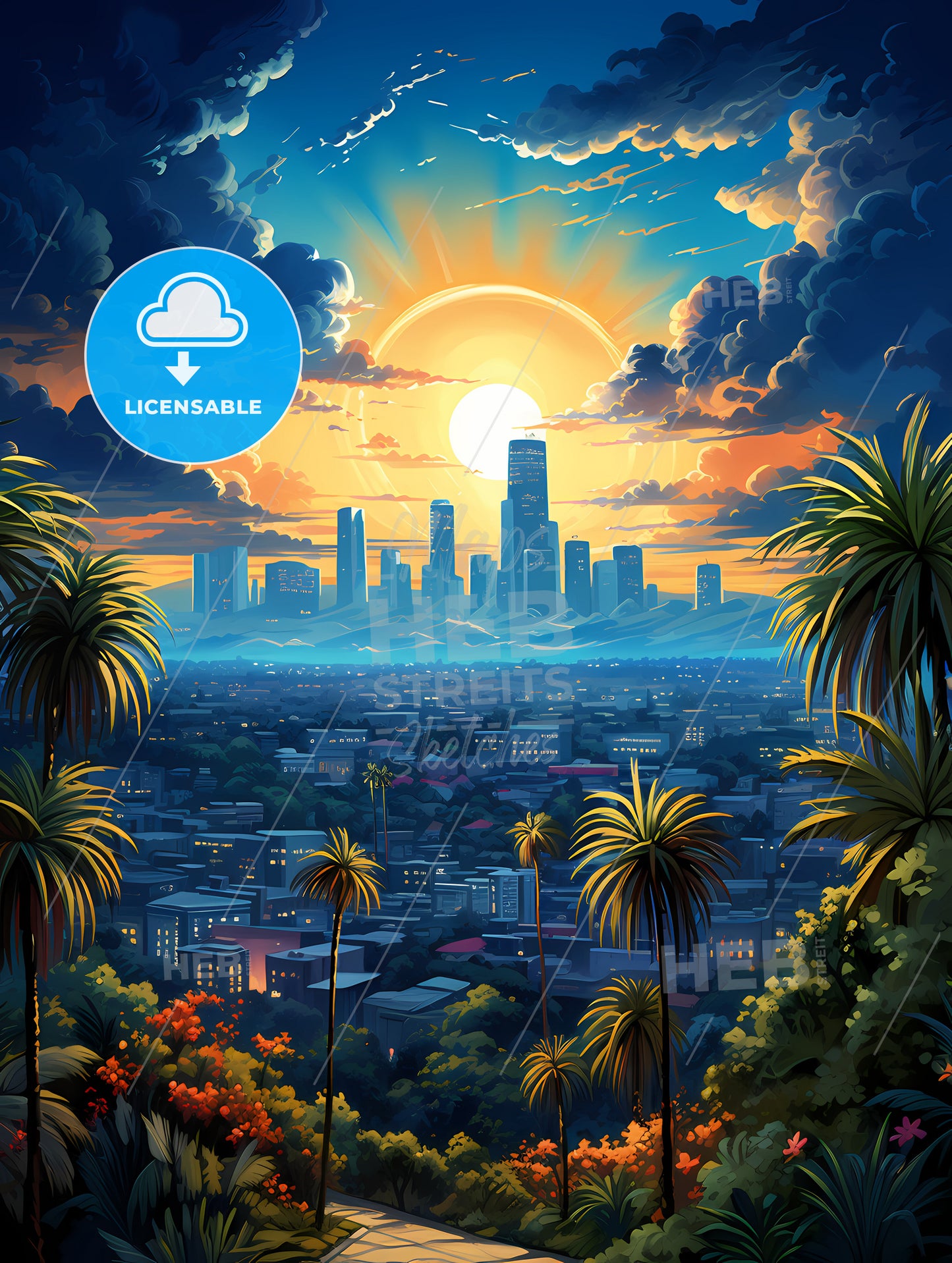 A City With Palm Trees And Buildings