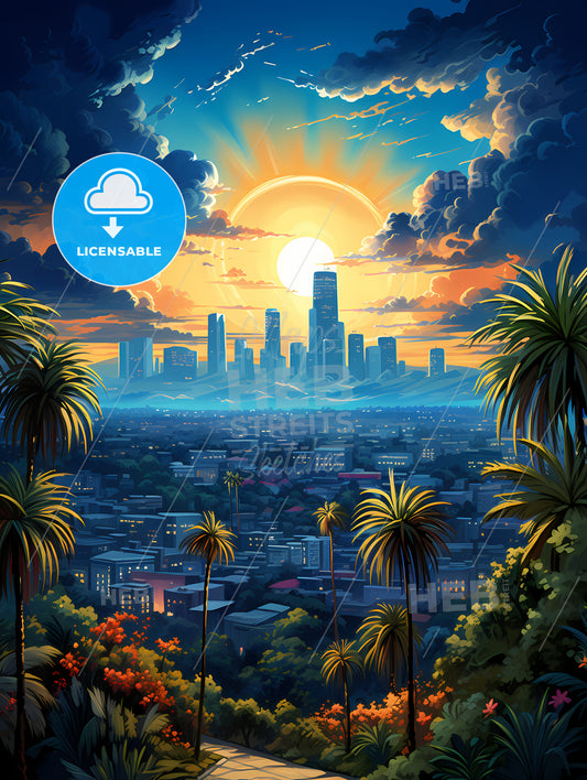 A City With Palm Trees And Buildings