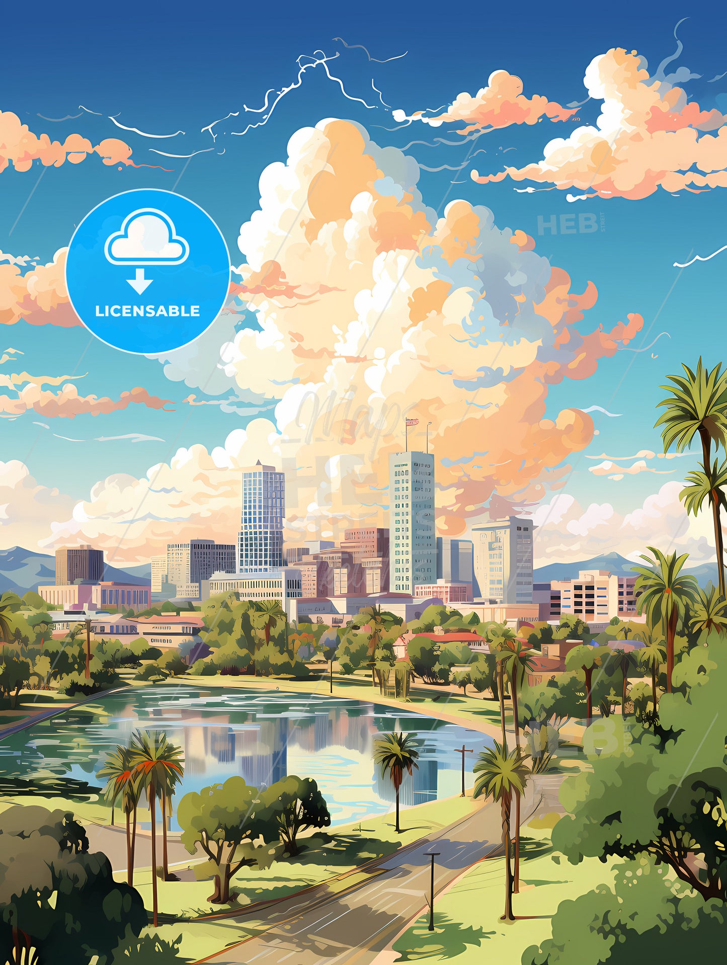 A City With Trees And A Lake