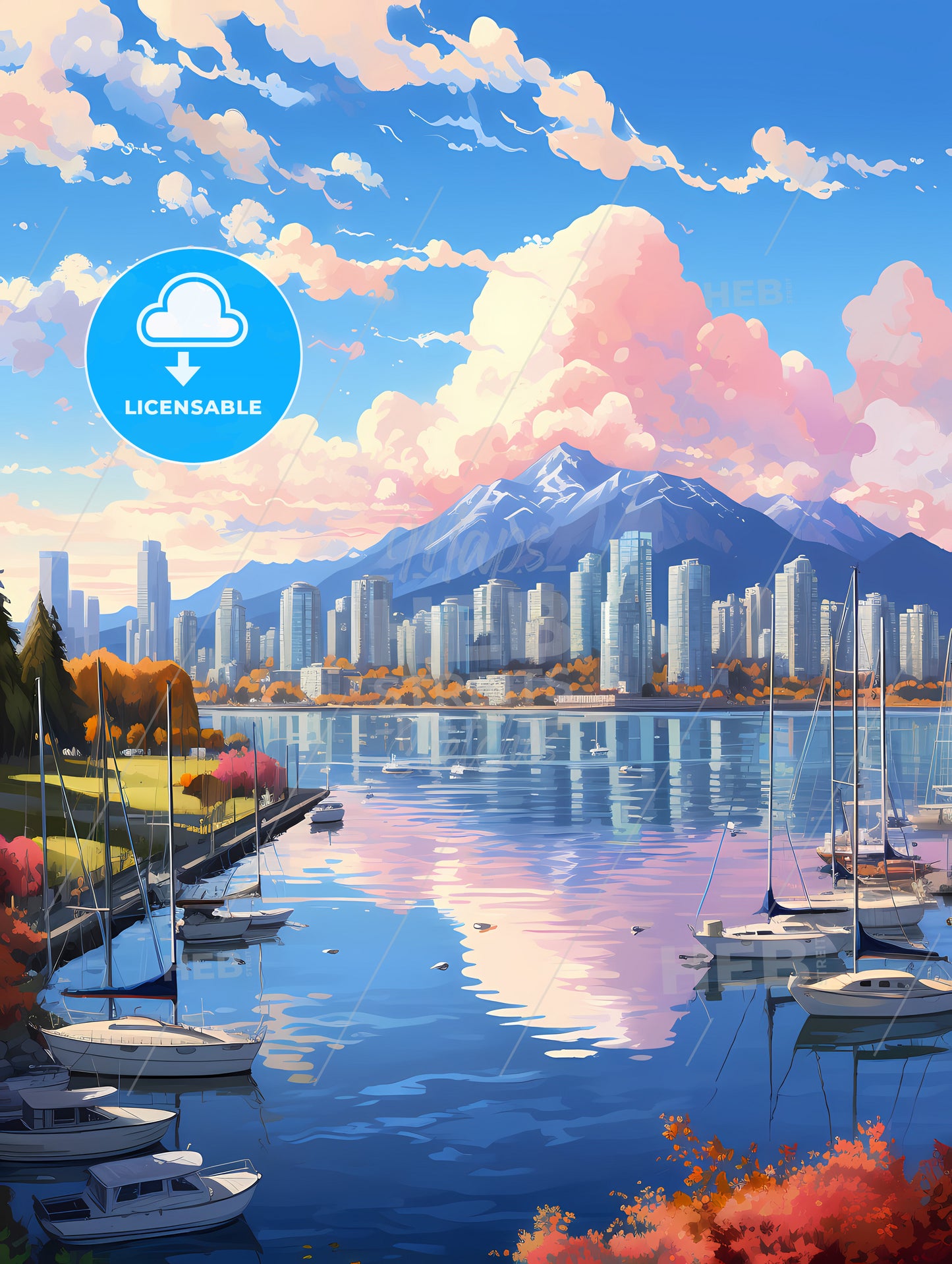 A City With A Mountain In The Background