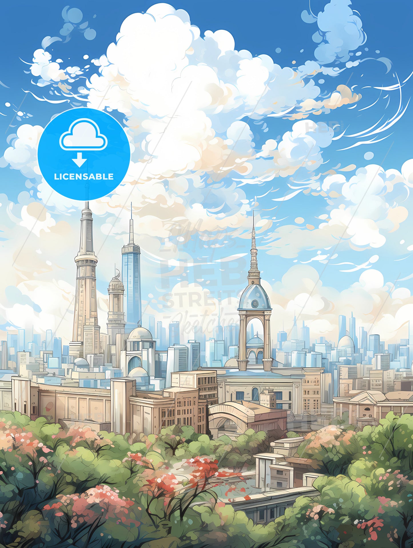 A City With Towers And Trees