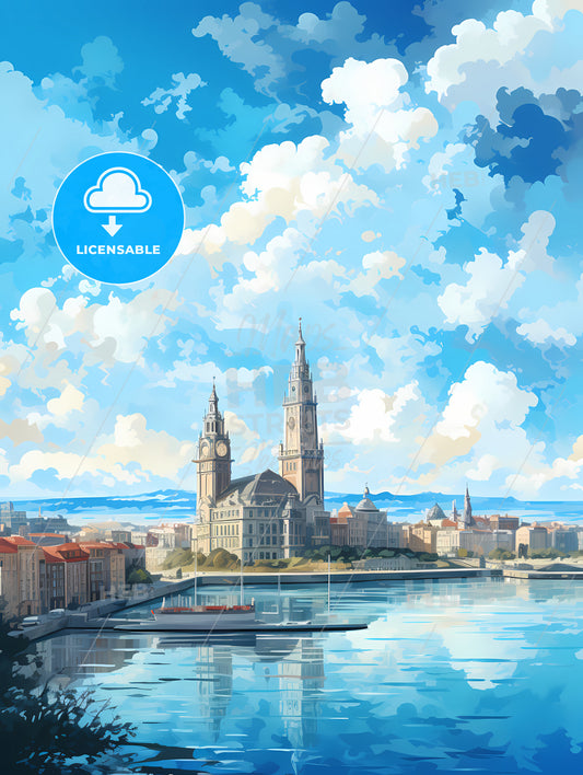 A City With A River And A Boat