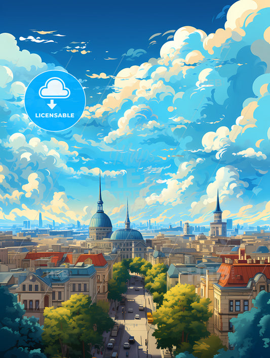 A City With Many Towers And Trees