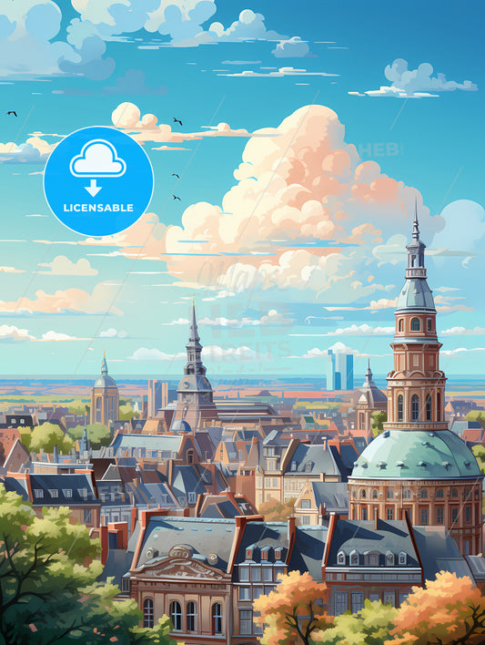 A City With A Tower And Trees