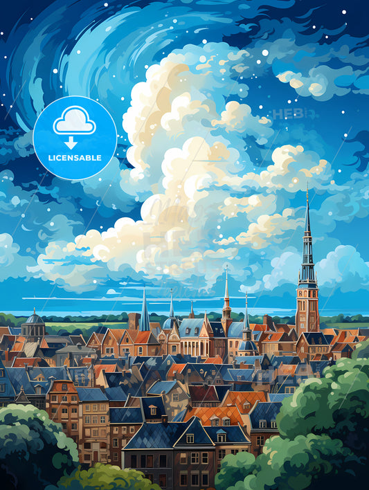 A City With A Tower And Trees