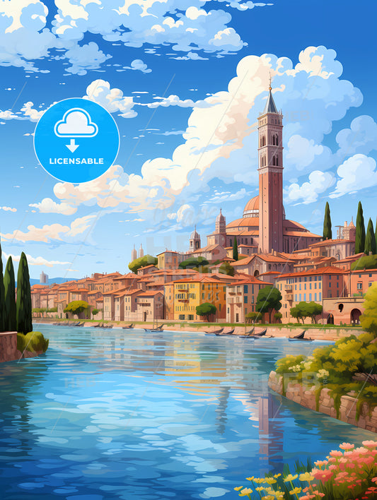 A River With A City And Trees