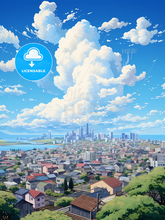 A City With Buildings And Trees And A Body Of Water