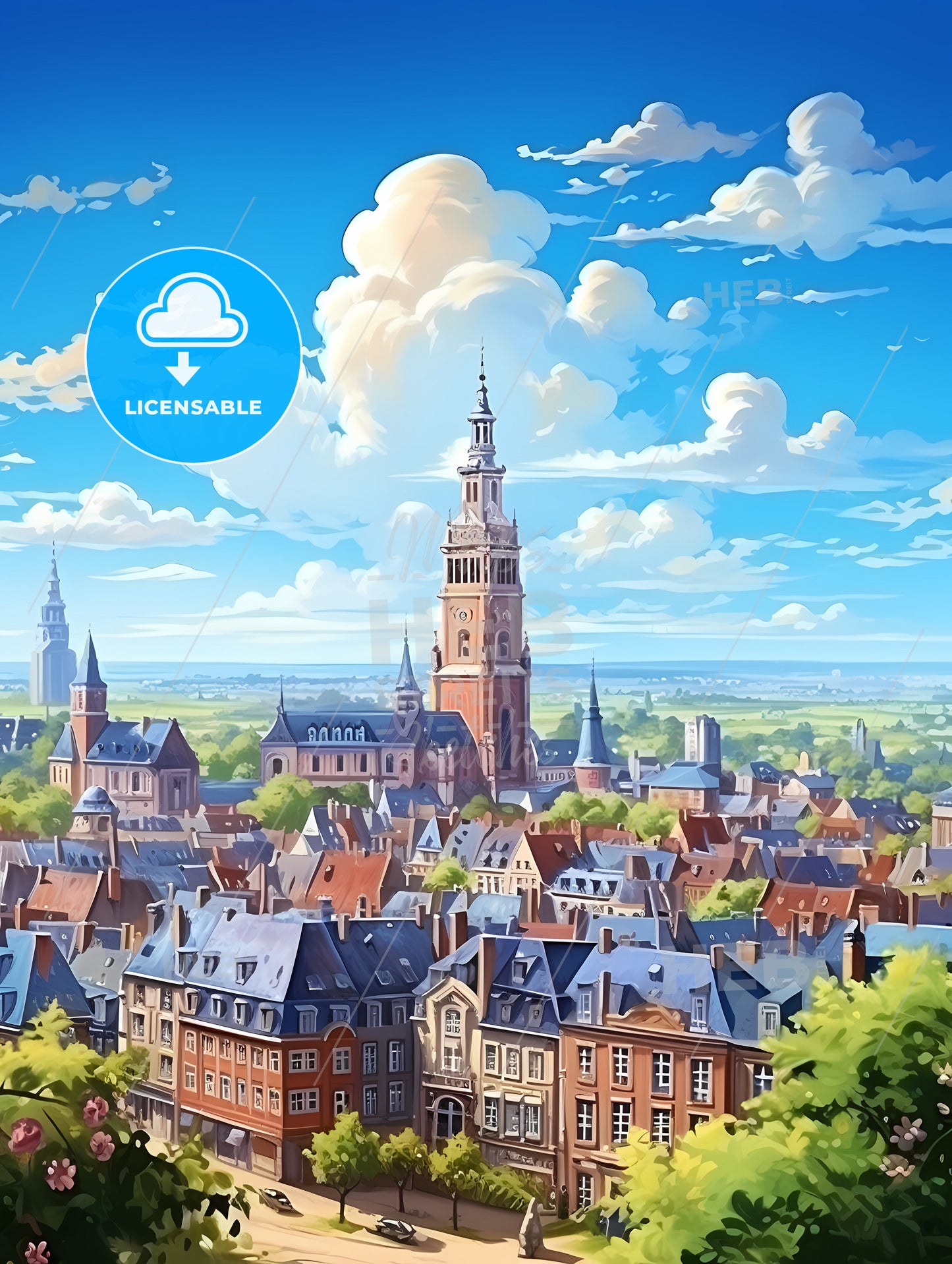 A City With A Tower And Trees