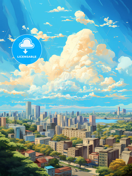 A City Landscape With Clouds And Blue Sky