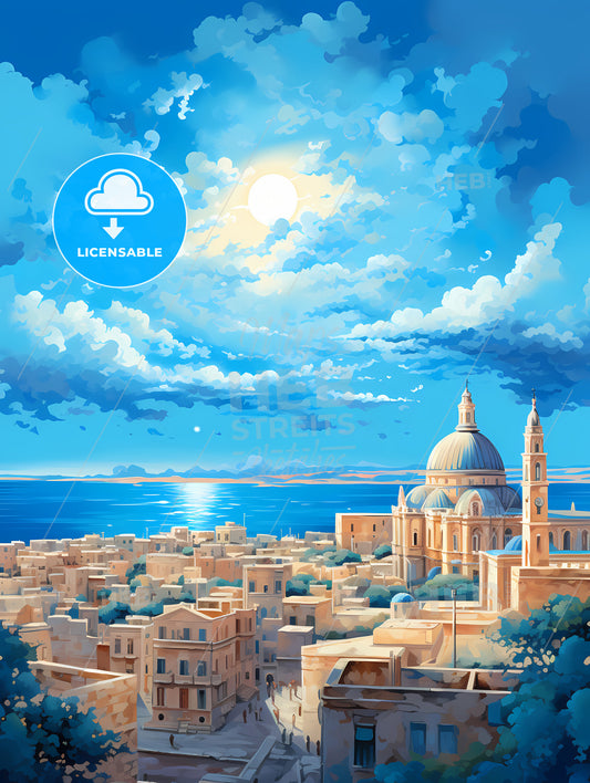 A City With A Dome And A Body Of Water