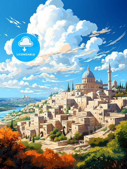 A City With A Dome And A Building On A Hill