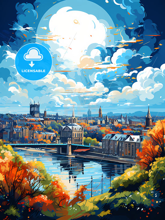 A City With A Bridge And Trees