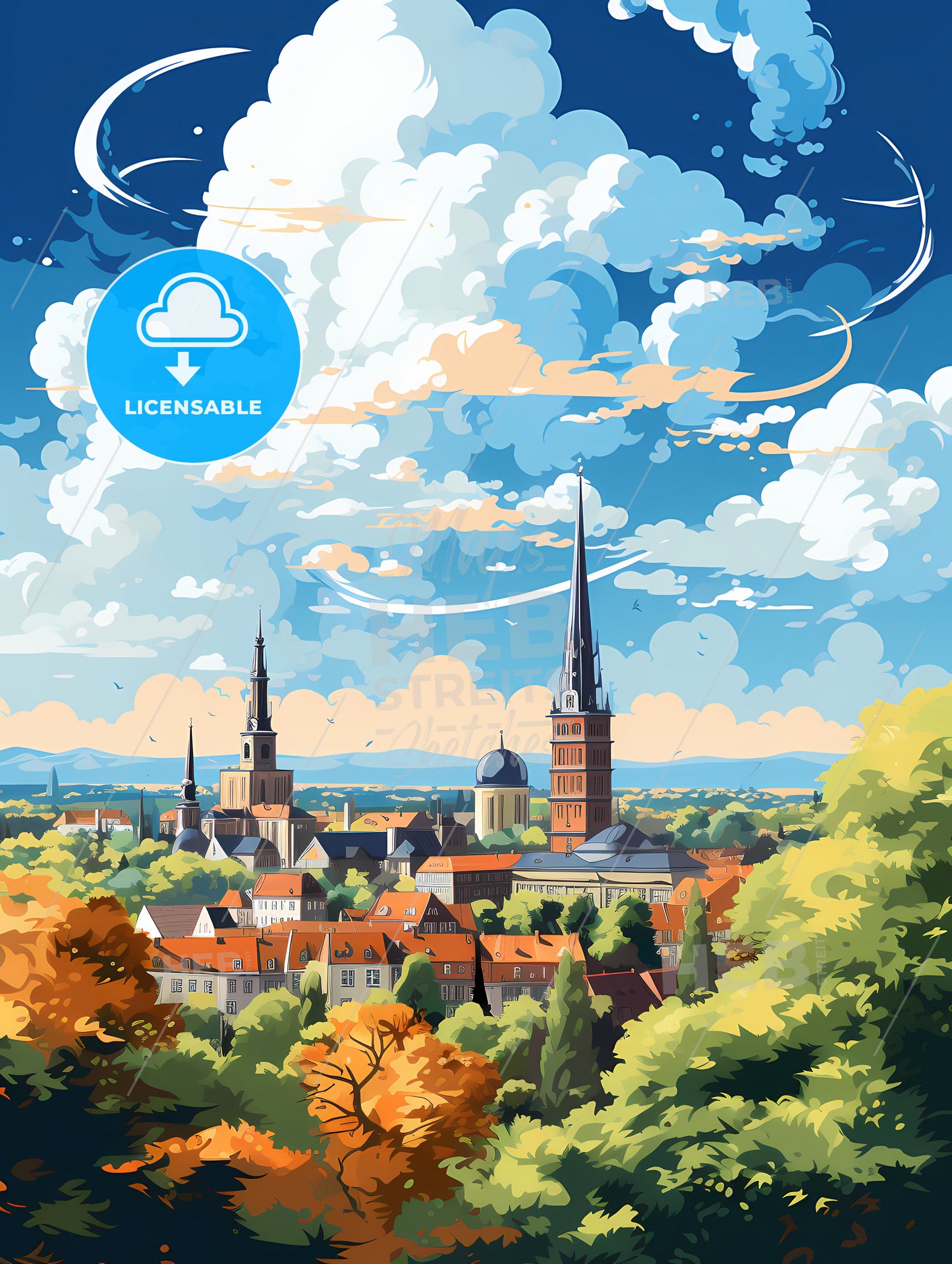 A City With Trees And Buildings