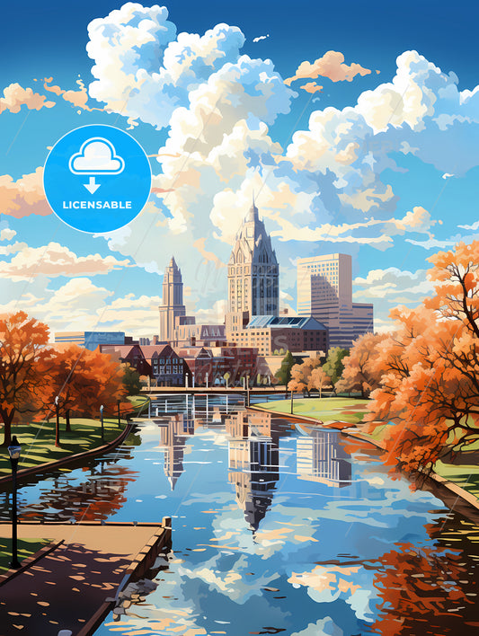 A Water Body With Trees And Buildings In The Background