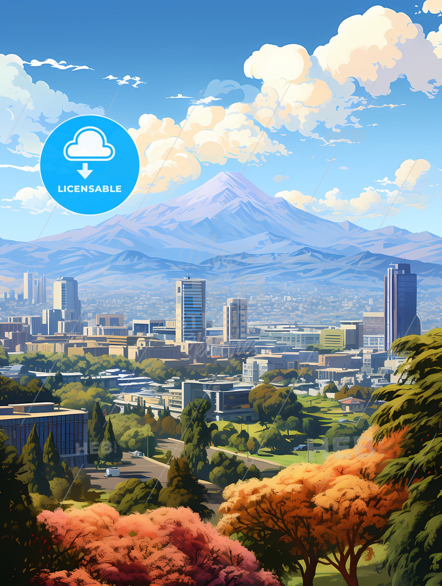 A City With Trees And Mountains In The Background