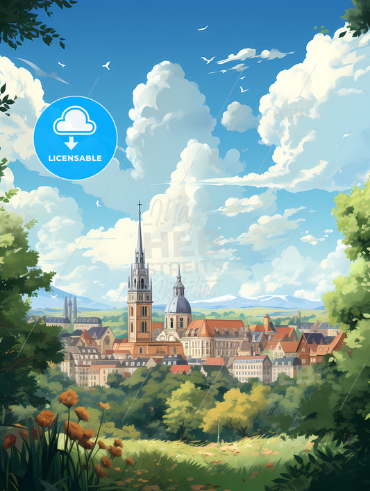 A City With A Tower And Trees