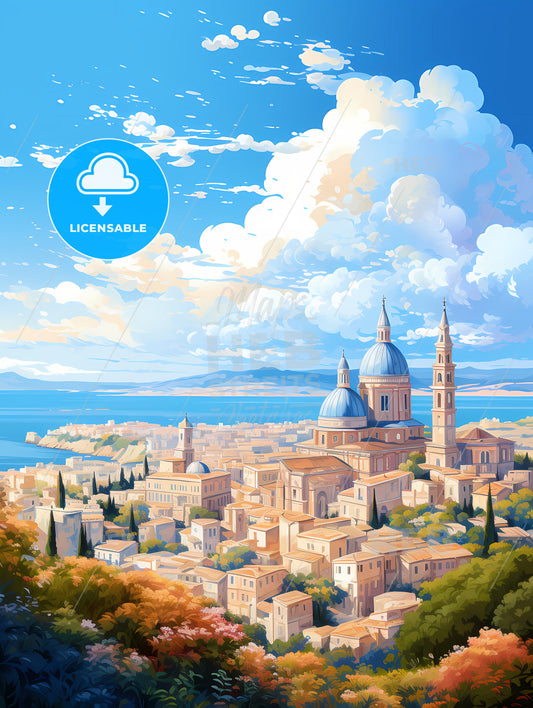 A City With A Blue Dome And Towers