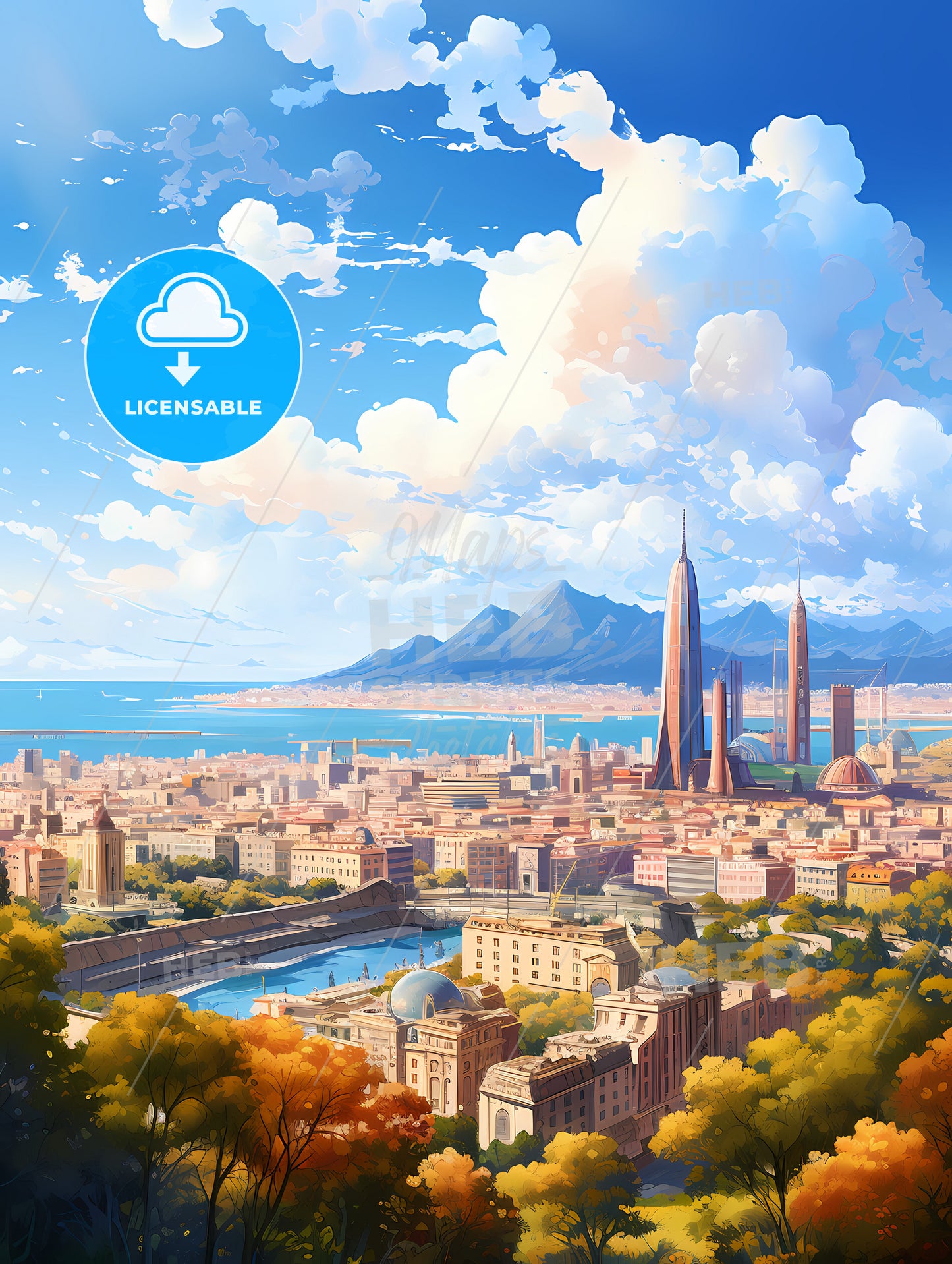 A City With A River And Mountains In The Background